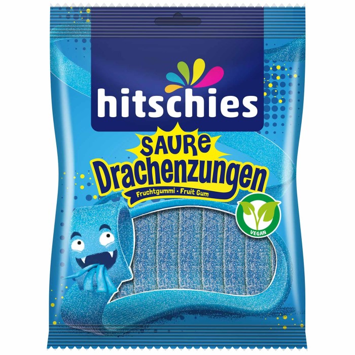 hitschies Saure Drachenzungen Blau Fruchtgummi Vegan 125g / 4.4 oz